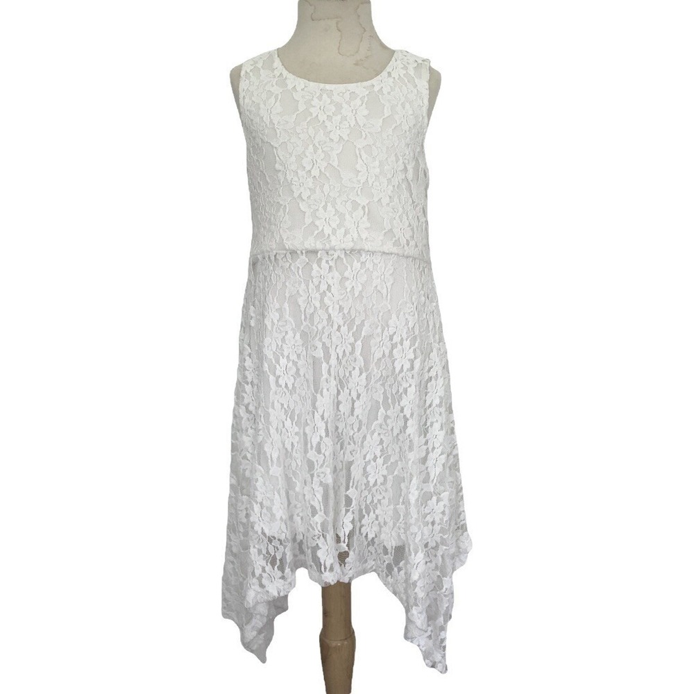 KNITWORKS White Lace Girls DRESS 10 Sleeveless Asymmetrical Communionn Wedding